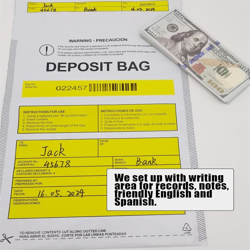 Seadasyoon Plastic Deposit Bags 100 Pack 9''x12'', Opaque Security Bank Deposits,Cash register,Money bag for Cash,Bank Pocket,Tamper-Evident,Unique Barcode - Image 5